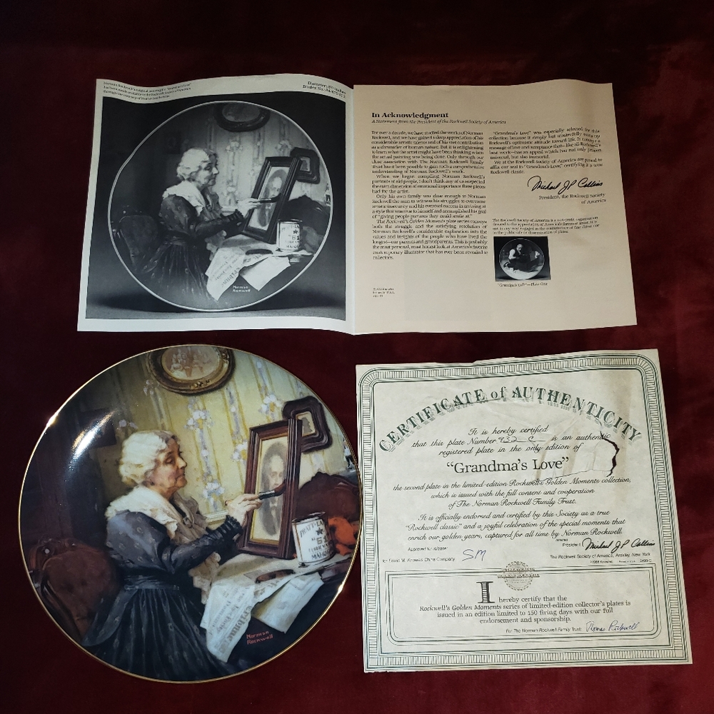 1988 Knowles Norman Rockwell Grandma's Love Limited Edition Bradex 9" Plate